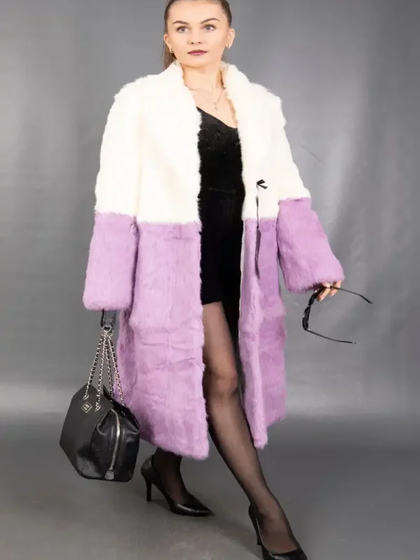 Women white and purple rebbit shearling coat