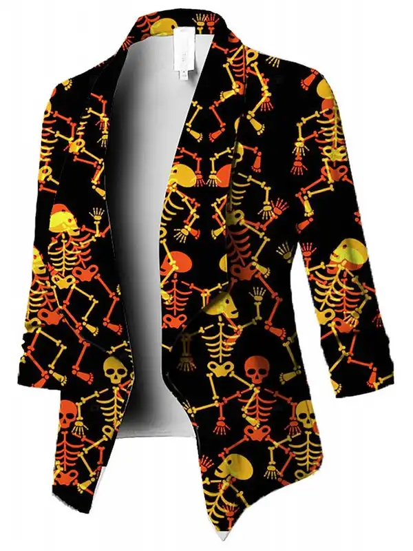 Women's Blazer Halloween Pumpkin Ghost Print Skull