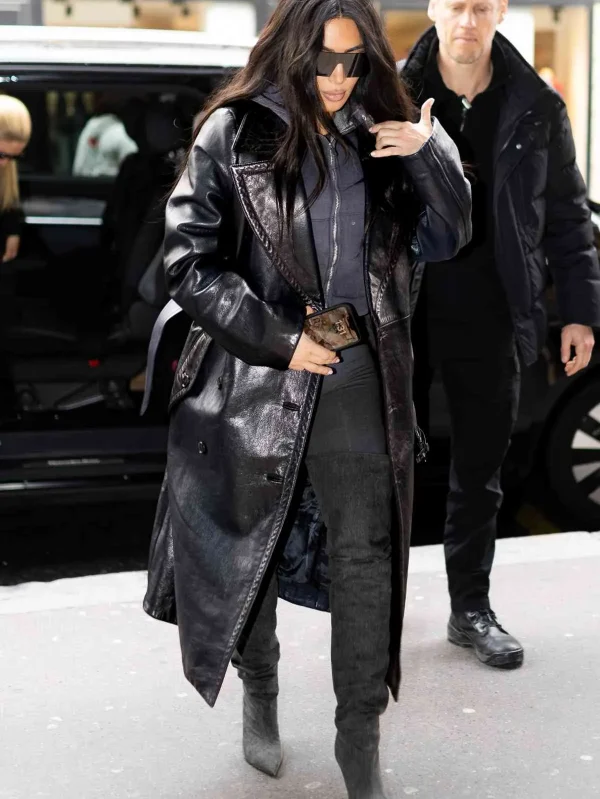 Kim Kardashian Black Leather Coat