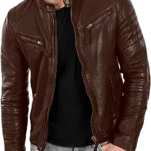 Men's Cafe Racer Brown Leather Jacket