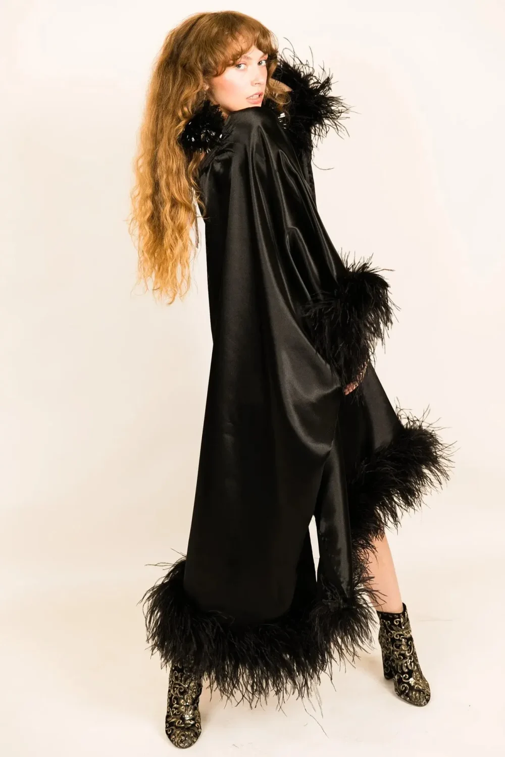 Ostrich Feather Black Caftan Tunic