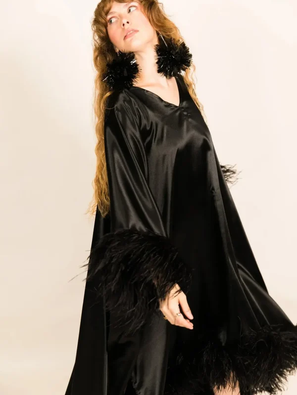 Ostrich Feather Black Caftan Tunic