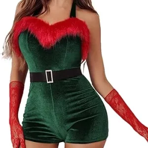 Womens Santa Velvet Romper Jumpsuit