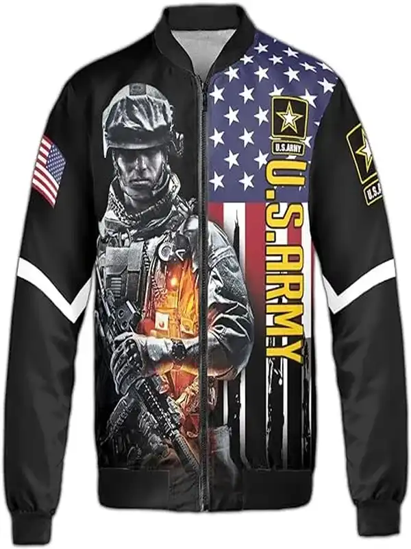 US army print black bomber jacket